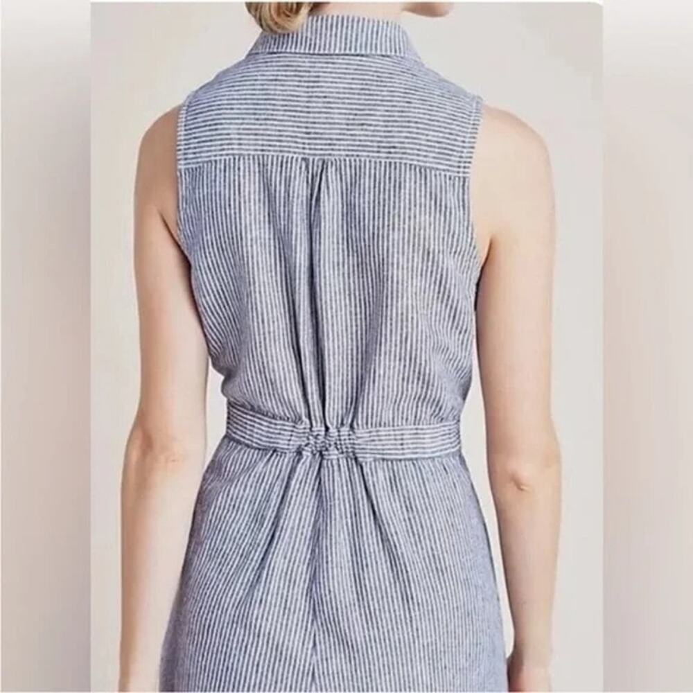 Anthropologie Women's Blue & White Railroad Stripe Collared Romper Size 4 - Picture 3 of 12